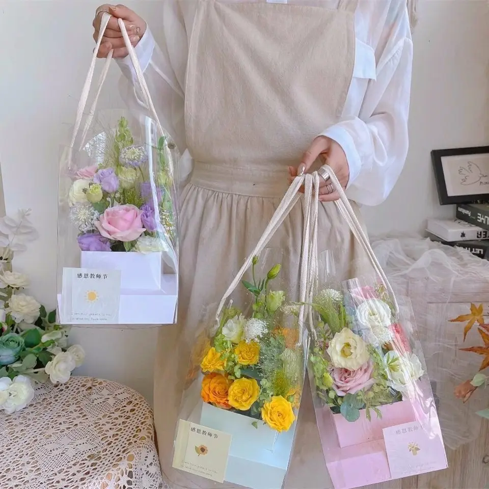 Confezione di fiori personalizzata per la festa della mamma scatola di fiori riciclabile tulipano garofano bianco portabile scatola regalo con corda