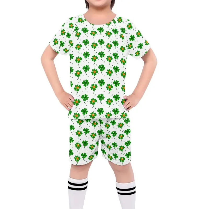 OEM Custom sublimazione St Patricks giorno divise per bambini abbigliamento sportivo Set maglia da calcio per bambini 2 pezzi Set maglie da calcio