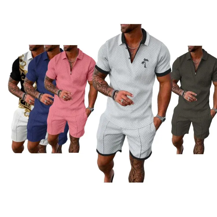 Hoge Kwaliteit 2022 Sport Slijtage Set Aangepaste Solid Heren Polo Shirts Side Pocket Korte Broek Mannen Korte Set Shirt