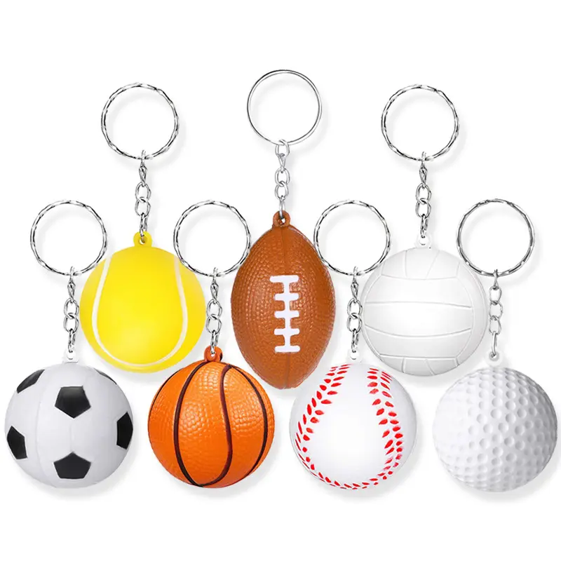 PU-Schlüsselanhänger in Korb-/Fußball-/Tennis-/Rugby-/Golfballform