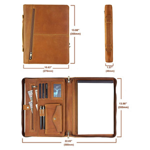 Carpeta portafolios con cremallera para Ipad A4, carpeta de cuero genuino con asa para negocios, con cremallera - Product Image 2