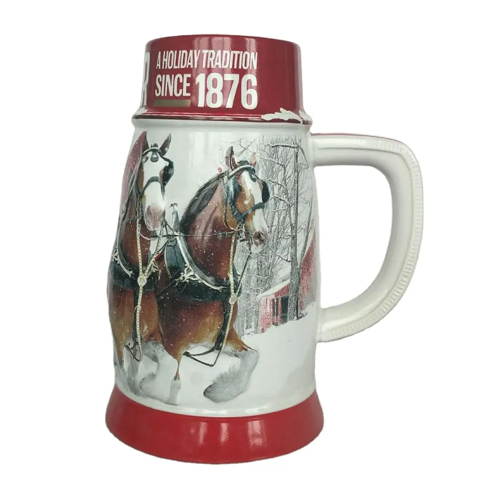 Gres Budweiser Cavallo Decal Stein Boccale di birra, Su Ordine All'ingrosso Fatti A Mano Personalizzati Boccale di birra Tazza