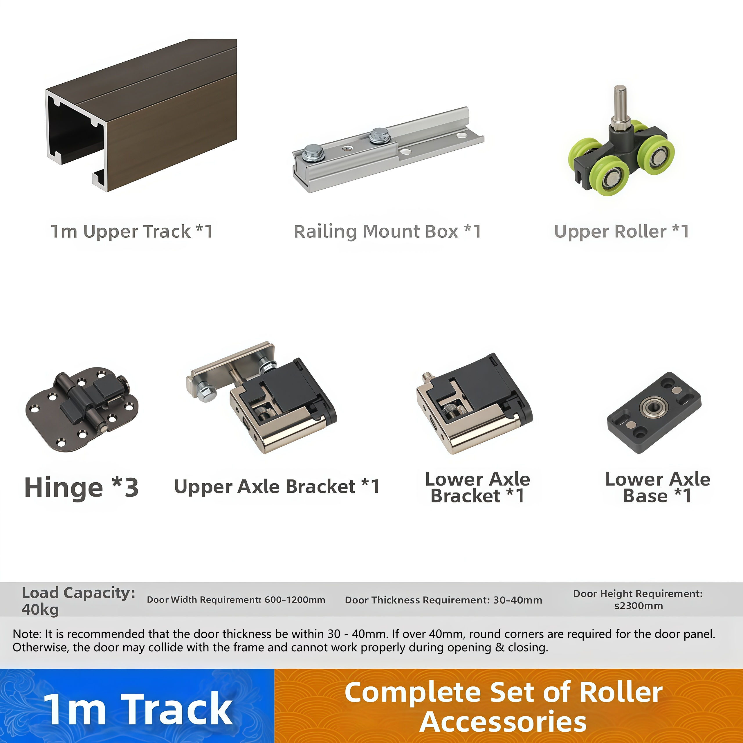 (1M de rail) + (1 jeu d'accessoires pour rouleaux)