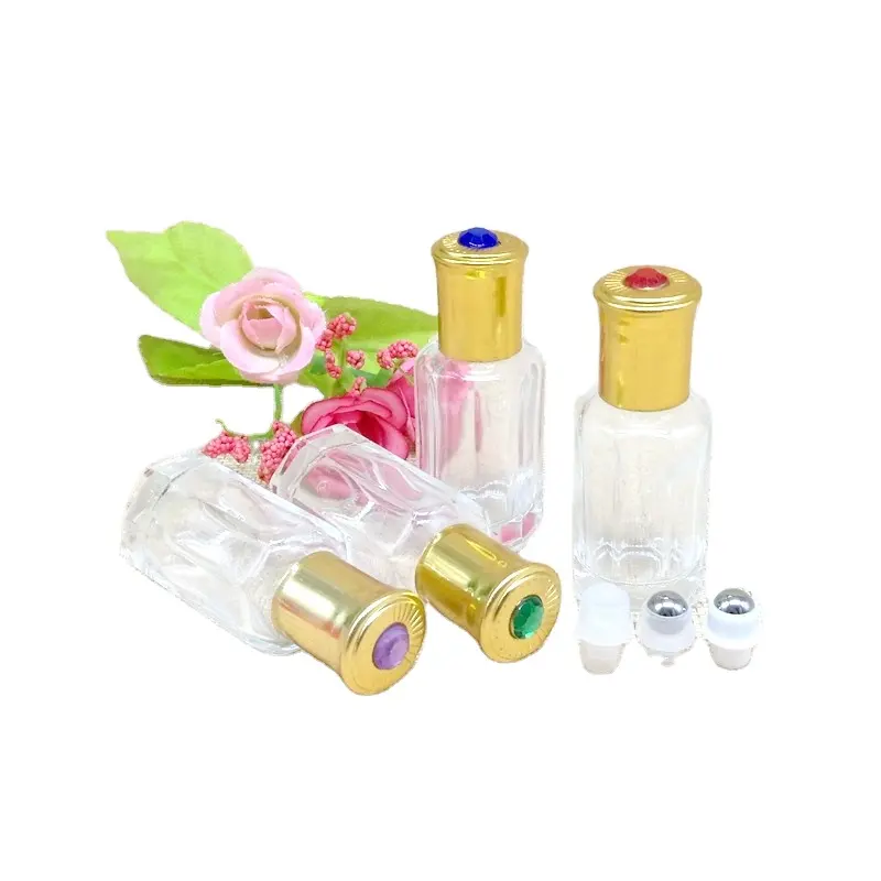 Uso cosmético Perfume Aroma Fragancia Aceite esencial 3ml 12ml Rodillo octogonal Botella enrollable de vidrio Bola de rodillo de acero inoxidable