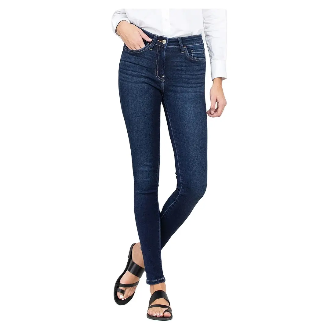 Nova Moda Casual Elastic Stretch Jeans Cintura Alta Cor Sólida Mulheres Calças Lápis Skinny Jeans Denim Calças