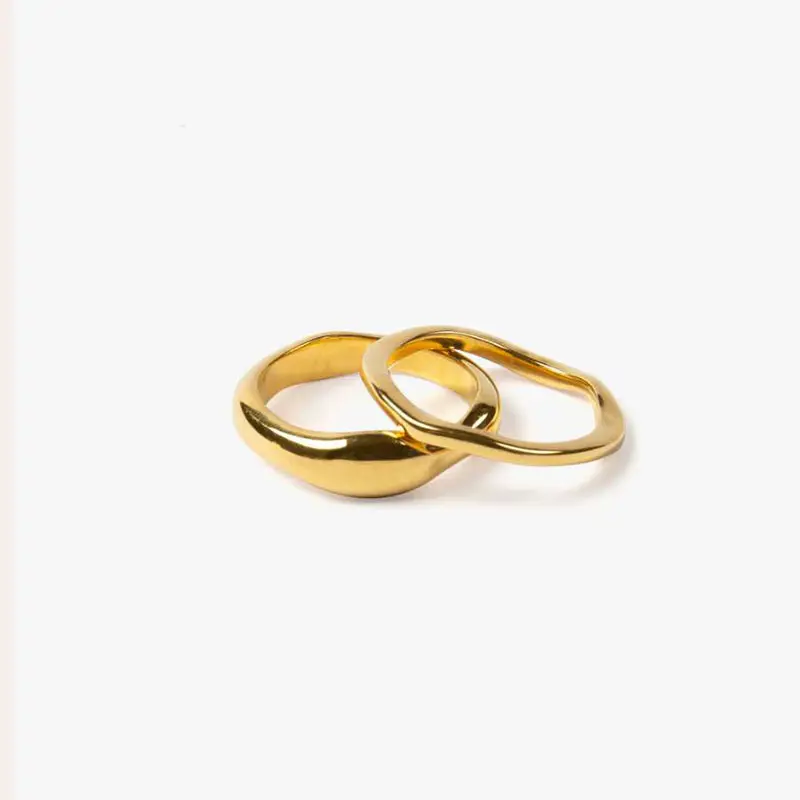 Anillo de acero inoxidable chapado en oro de 18K, anillo de dedo circular Irregular de 4MM de ancho, acero de titanio PVD, anillos de onda curva gruesa personalizados