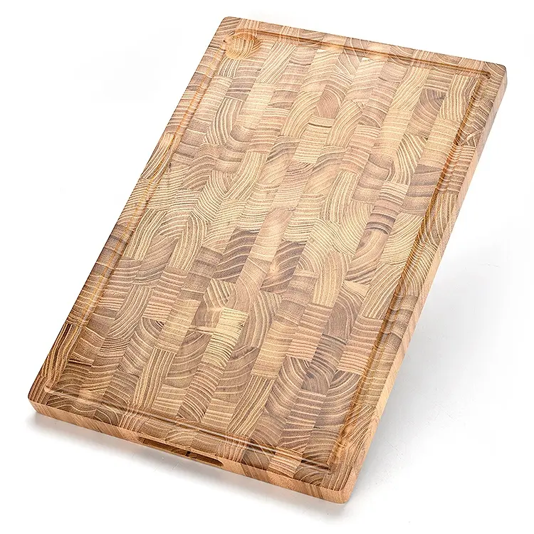 Planche à découper en bois de teck de haute qualité avec rainure de jus bloc de boucherie en bois
