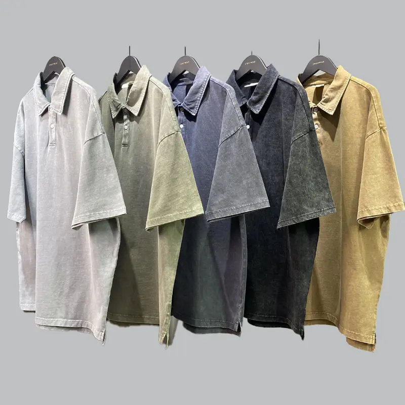 Nieuwkomer Gewassen Heren Bedrukt Poloshirt Katoen Losse Vintage Sneldrogende Pullover Polo T-Shirt