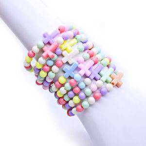 <strong>Elastic</strong> <strong>String</strong> Rosary Colorful Bracelets Plastic Beads Cross Children Bracelet Beads Catholic Gift