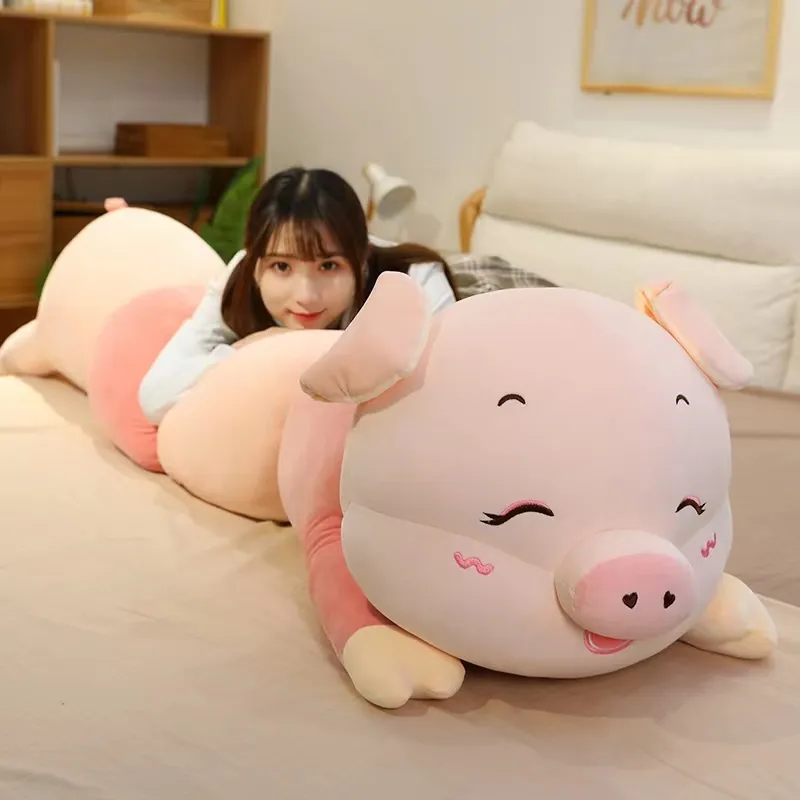 Almohada de felpa de cerdo largo encantador para niños, muñeco de juguete para dormir cómodo