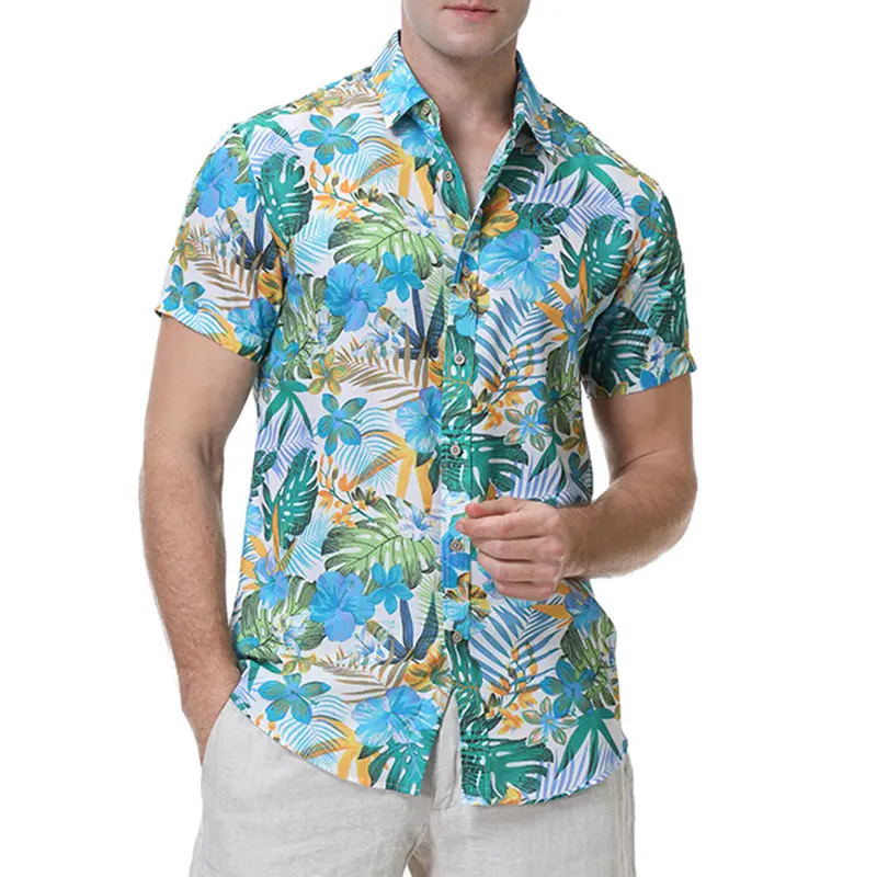 Camisa havaiana de fábrica fornecedor de praia camisa branca camisa havaiana média