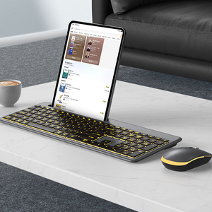 Teclado de ratón inalámbrico de modo Dual, 2,4G, azul, con almohadilla retroiluminada RGB, soporte de teléfono para mac, windows, portátil y Escritorio - Product Image 3