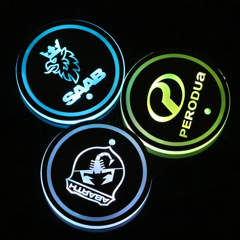 Hot sale RGB Colorful USB Charge Custom Logo Decoration Interior Atmosphere Lamp Pad Holder lights Coaster Mat LED Car Cup Light