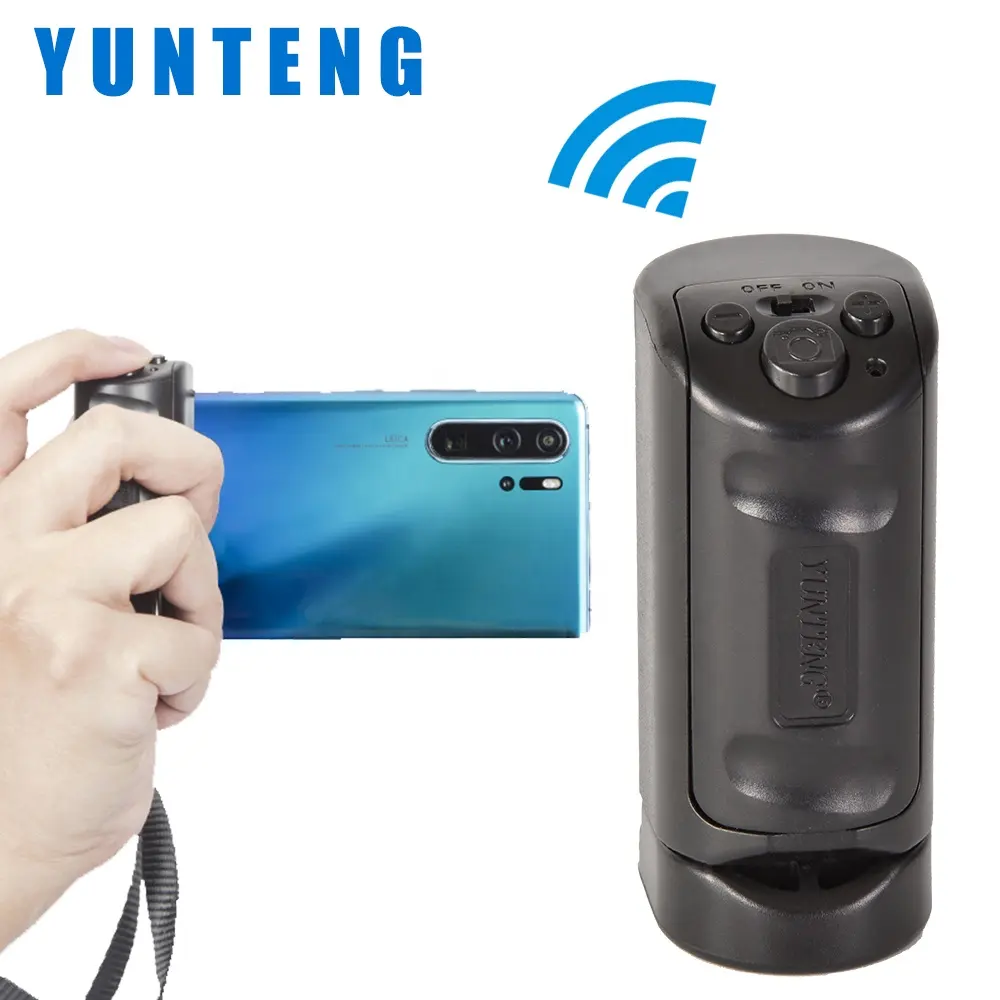 YUNTENG 3281 ShutterGrip güvenli kamera kolu tutucu ayrılabilir uzaktan kumanda, Facetime Selfie sopa Vlog iOS Android için
