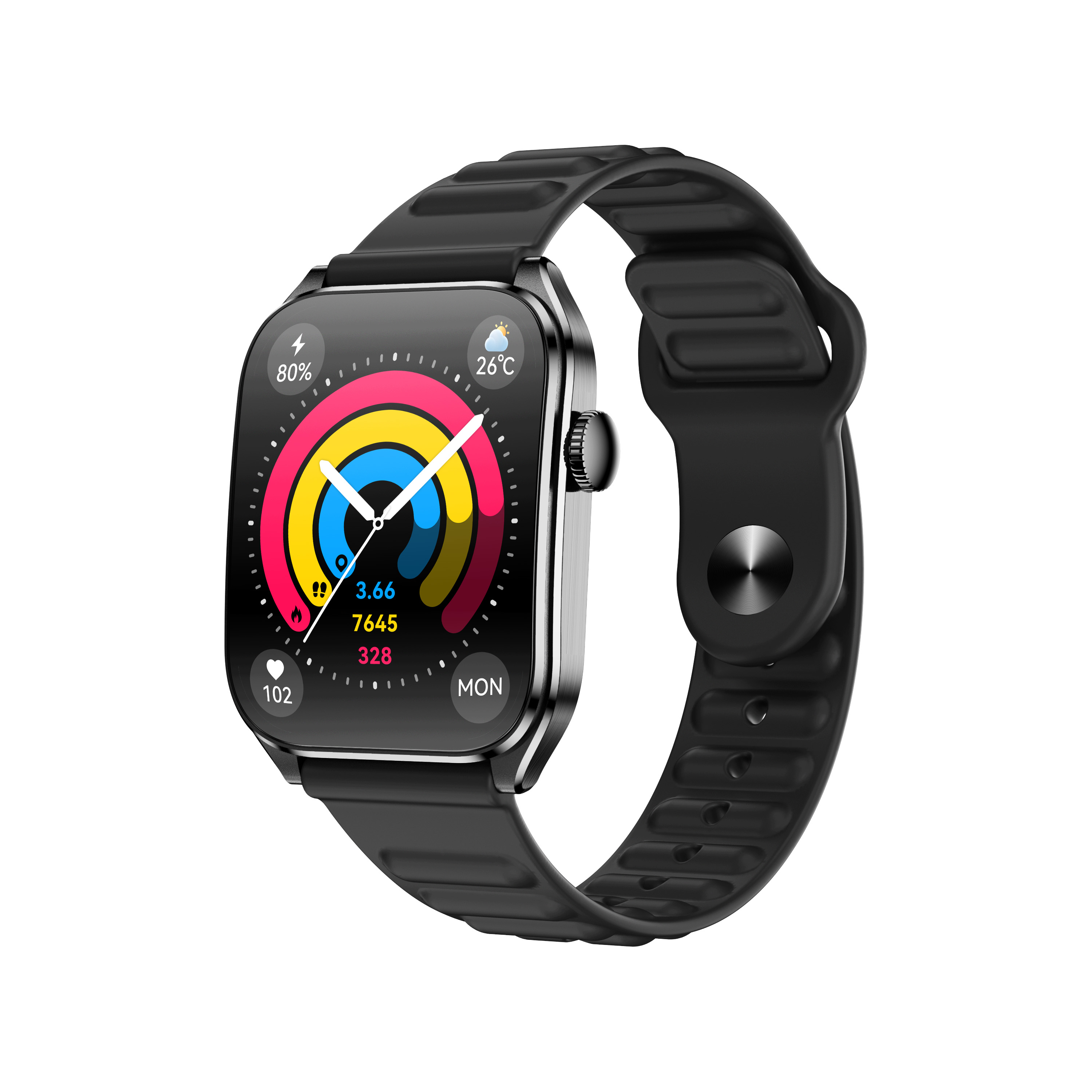 Black, silicone strap