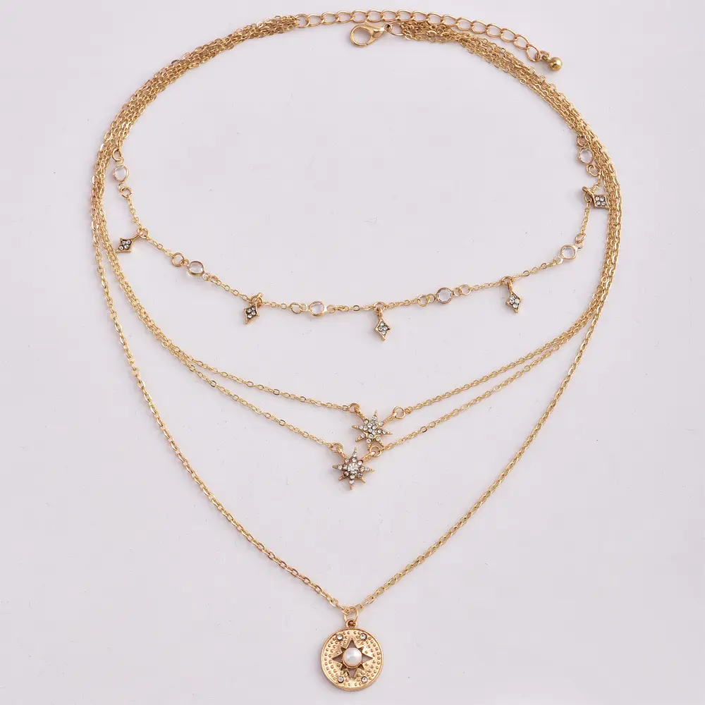 MF0008 Ready to ShipIn StockFast DispatchFashion gold crystal multi layer chain necklace For Women