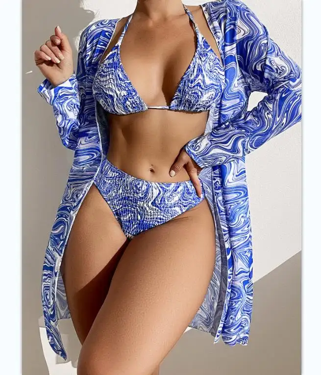 2022 high quality fashion woman swimwear sexy triangle bikini high waist swimwear with cover up women