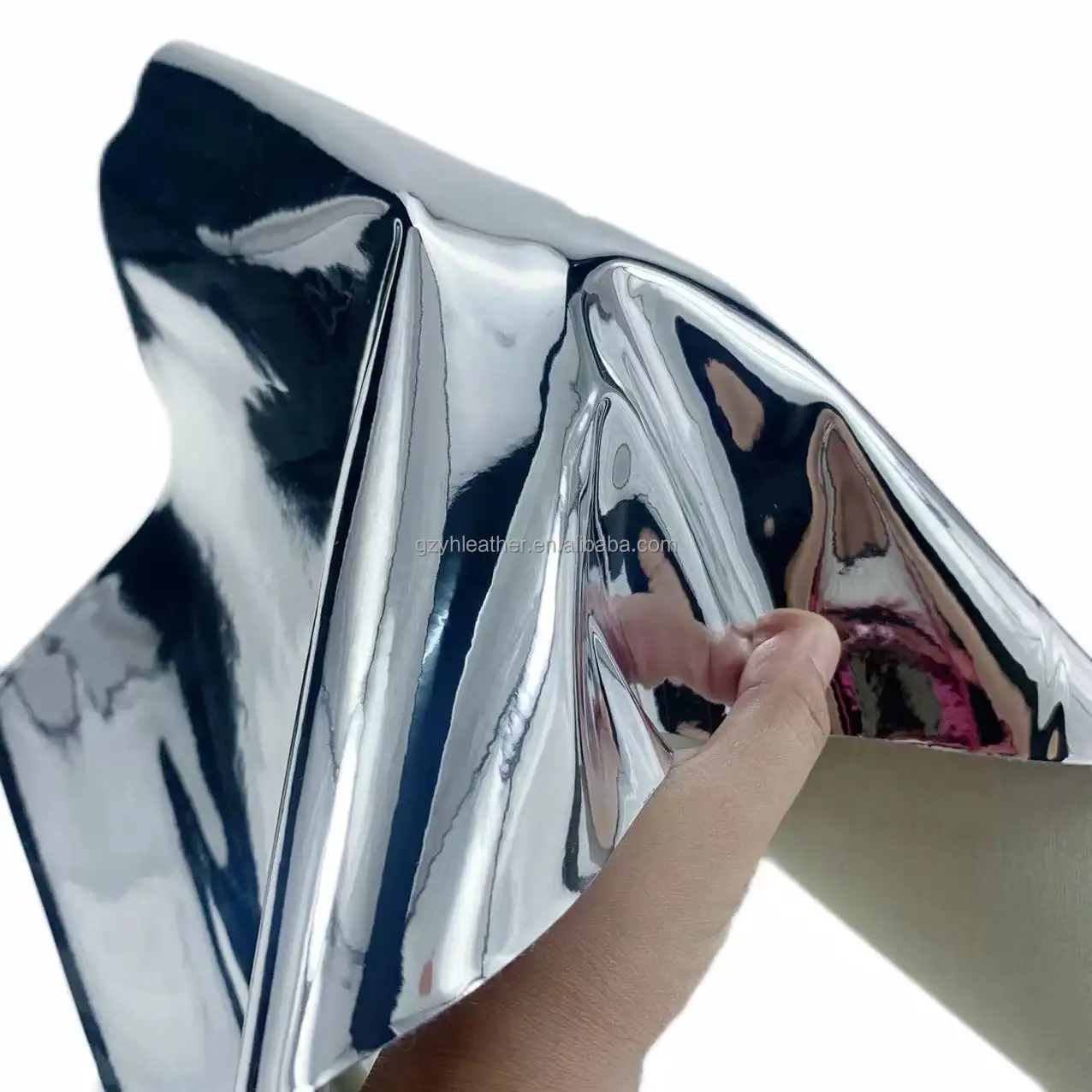 Super liso 0.8mm vestuário couro backing TPU metálico prata espelho sintético falso couro PU para sacos sapatos traje