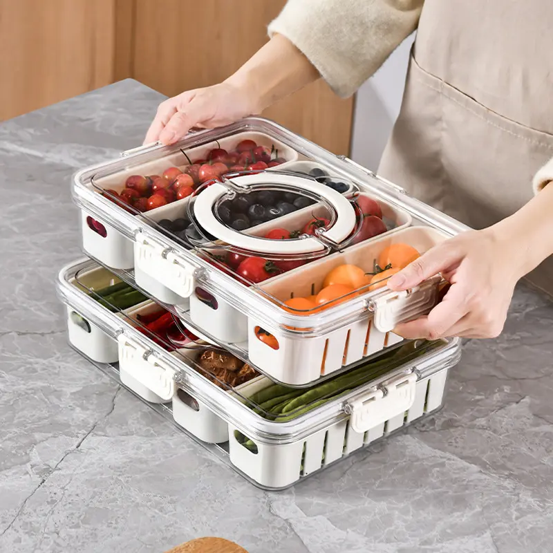 새로운 휴대용 주방 신선한 보관함 PET 식품 과일 야채 주최자 뚜껑 PP 재료 냉장고 보관 용기