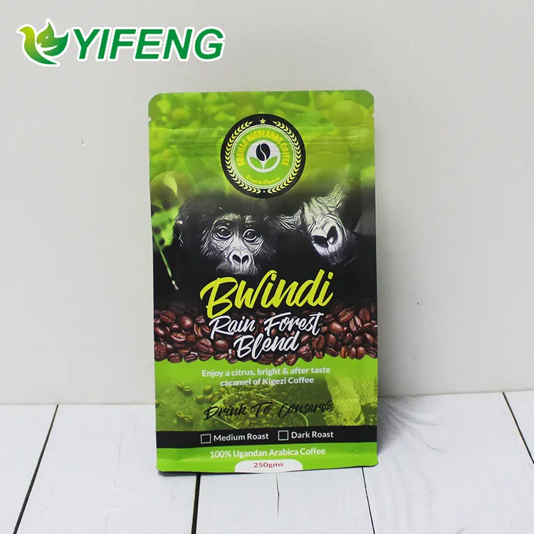 Square bottom flat bottom coffee bag wholesale 500g /250g kraft paper coffee bean bag with valve