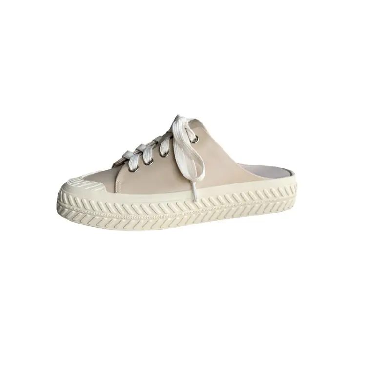 Zapatos planos informales con punta redonda personalizada para mujer, zapatillas de cuero de vaca, color Beige