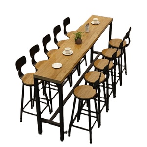 现代简约设计木杆椅凳和长方形桌子套装 - Product Image 1