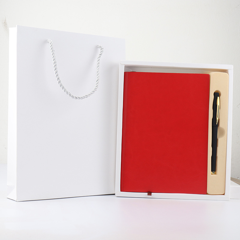 239-25 libro rojo + bolígrafo de gel ordinario + caja de regalo blanca + bolso blanco