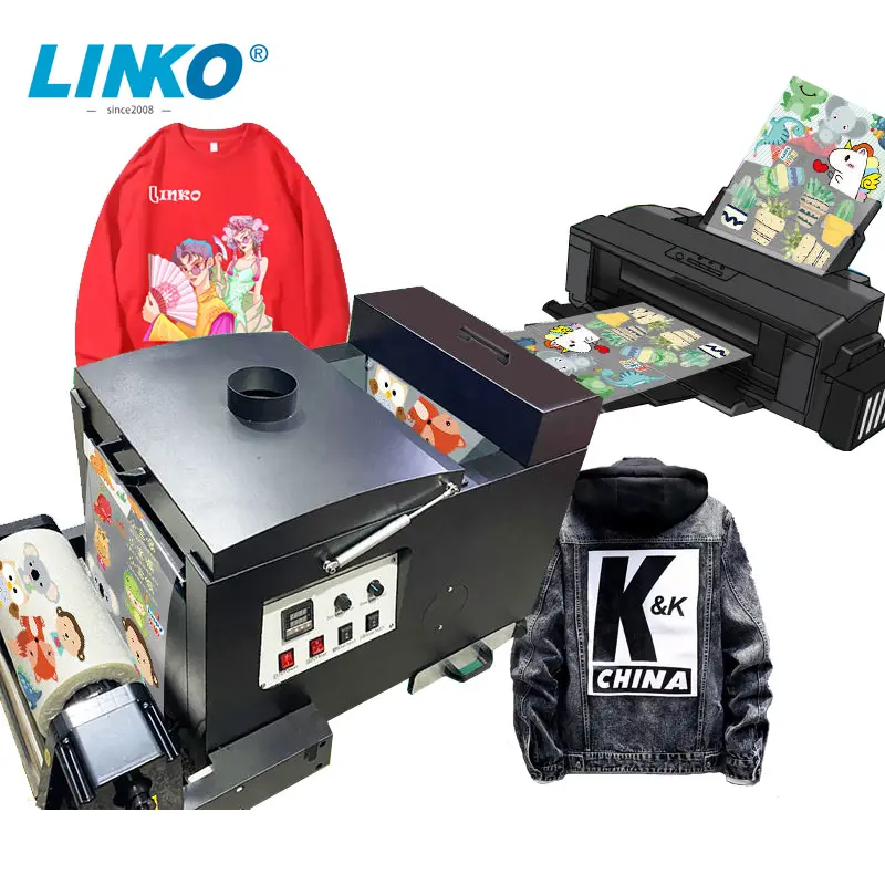 LINKO Usine Chaude Populaire Modifié L1800 Imprimante 1 Blanc 4 Couleurs D'encre A3 PET Film DTF Imprimante pour L'impression T-shirt