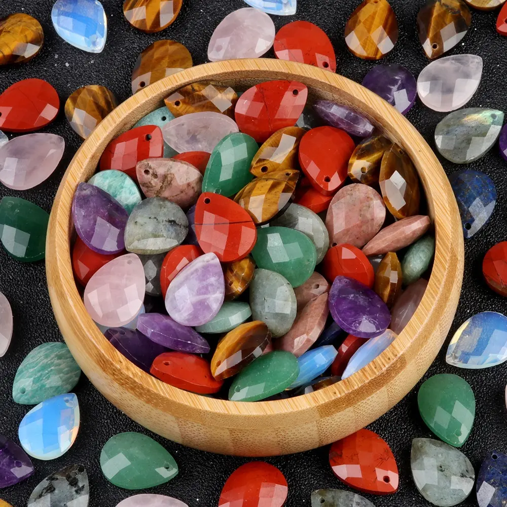 Pingente de cristal para mulheres com pedras preciosas soltas DIY em forma de gota de superfície cortada em pedra natural por atacado