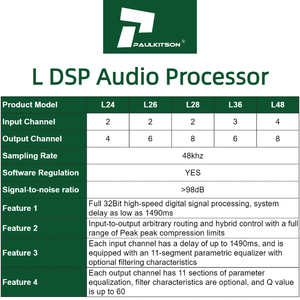 Procesador de audio profesional Paulkitson L26 2 entradas 6 salidas Procesador de audio digital DSP con características de karaoke Material metálico - Product Image 6