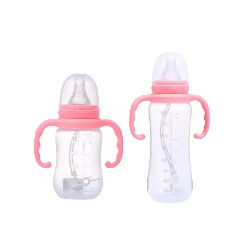 BPAフリーフードグレードPPベビーウォーターボトル子供用飲用ボトルストロー付きベビー哺乳瓶ハンドルとメディシンボール付き