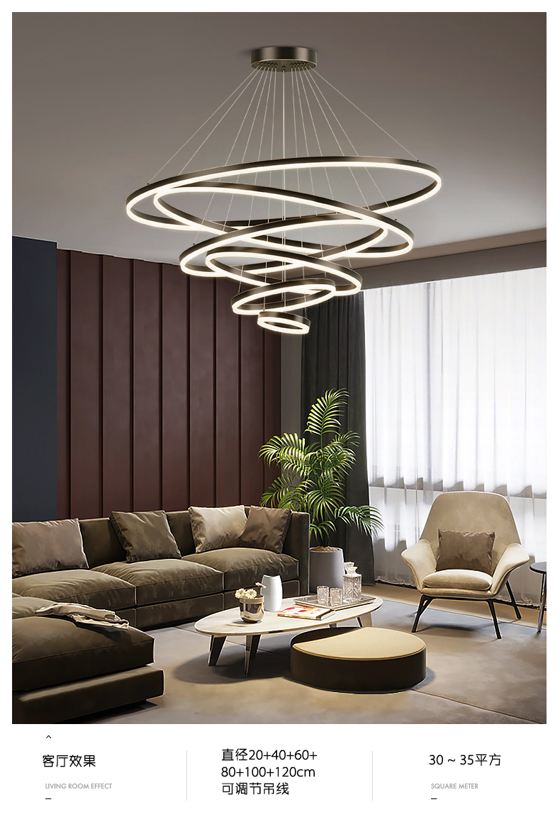Led modern simple living room dining room circle chandelier ring creative designer bedroom lamp project custom lamp FOB