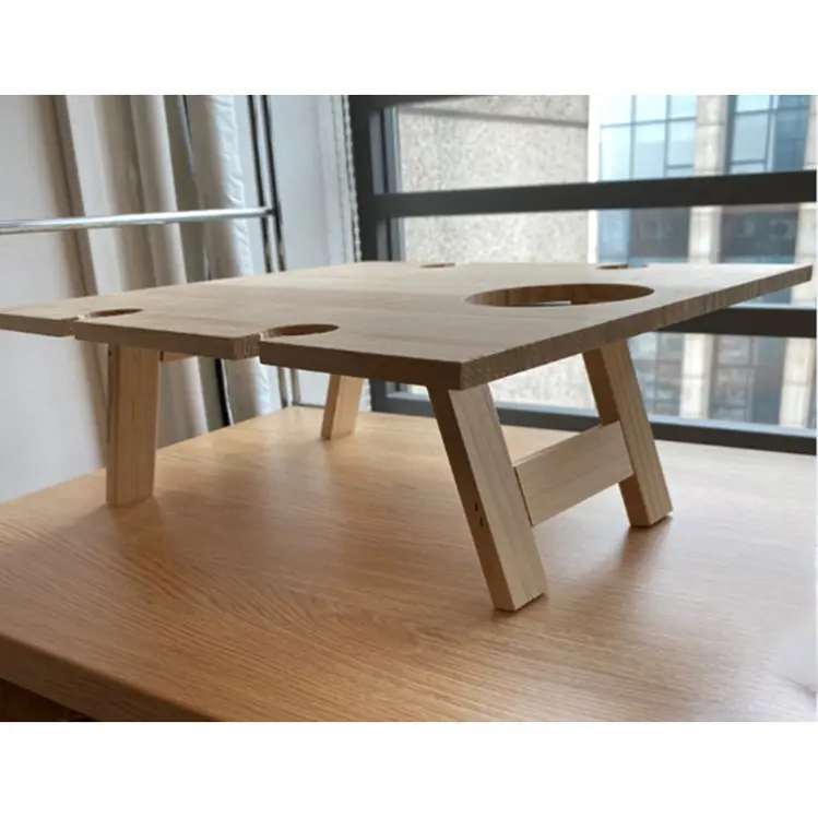 Hot Sale Wood picnic wine table with wine and glass holder folding tables for outdoor furniture