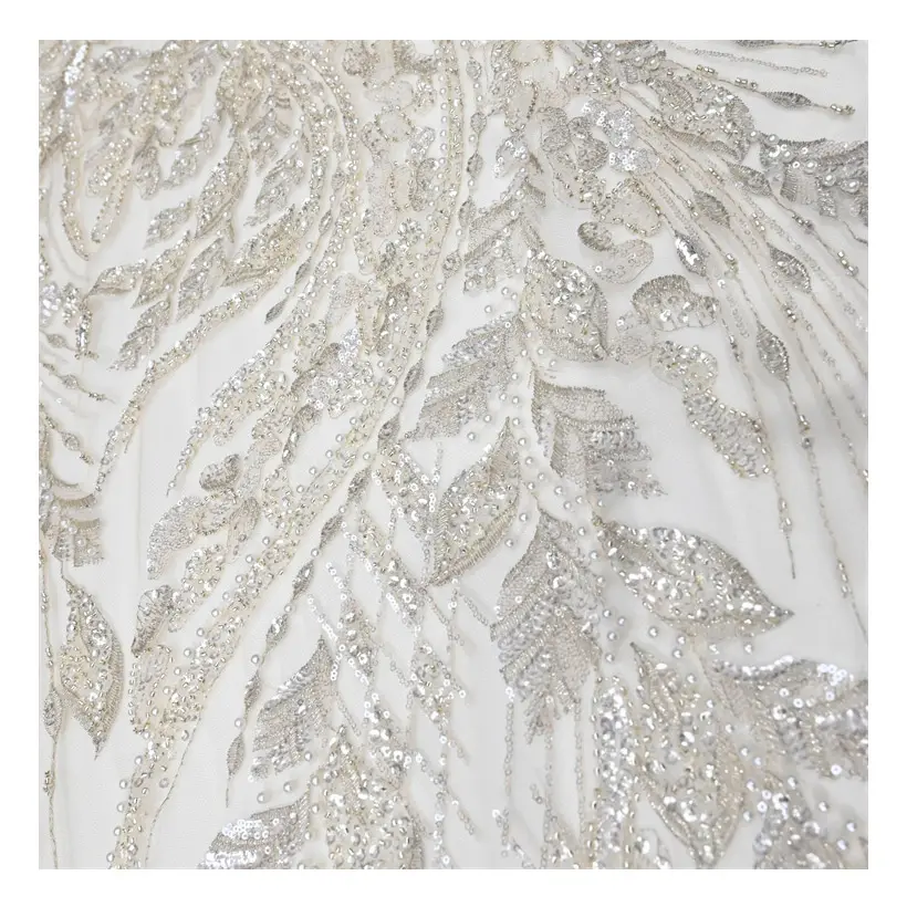 Vitas moda personalizzata elegante lusso paillettes perline pizzo pelle ricamato tessuto pizzo per abito da sposa