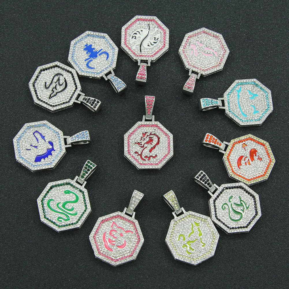 Nouveau bijoux Hip Hop multicolore Anime chat Horoscope pendentif personnalisé diamant coloré zodiaque collier