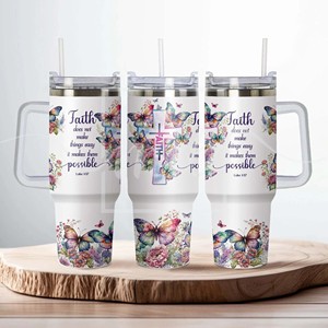 Custom Bible Verse Inspirational Faith Luke <strong>1</strong>:37 Cross Full Wrap 40oz Tumbler with Handle and Straw Tumbler <strong>Cup</strong> - Product Image 2