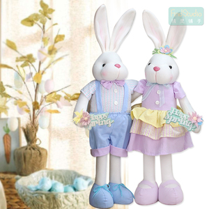 Zaves 58cm ayakta tavşan oyuncak bahar Pastel elbise ile paskalya tavşanı peluş bebek & 'mutlu bahar' ev dekorasyon için işareti - Product Image 4