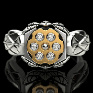 爆発的な創造的なb-u-l-le-tメンズリングR-ussianルーレットリボルバー2色メッキリング - Product Image 4
