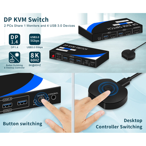Justlink 8K60Hz DP KVM交换机HDMI2.1 2合1金属USB3.0切换器桌面控制4K 144Hz HDMI切换器音频视频附件