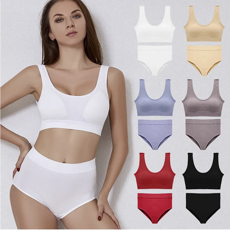 Conjunto de sujetador acolchado sin aros para mujer, conjunto de dos piezas, sujetador sólido, Tanga sexy, ropa interior cómoda para el día a día