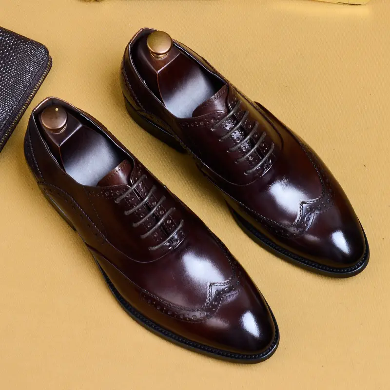 Zapatos de cuero genuino para hombre, calzado Formal de alta calidad, estilo Vintage, con cordones, para boda y negocios
