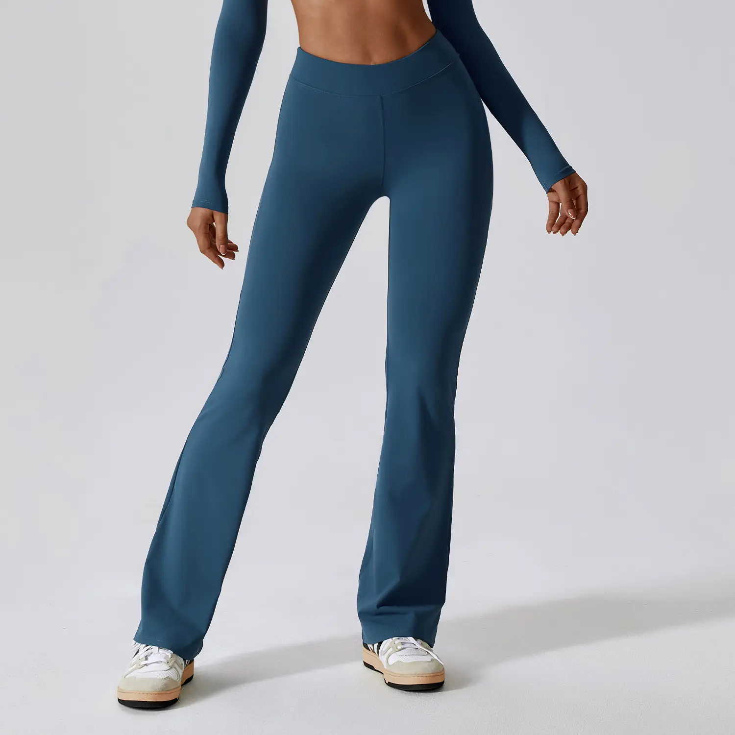 Pantalones de Yoga acampanados de cintura alta Color sólido Gimnasio Fitness Entrenamiento de baile Mujeres Levantamiento de glúteos Deportes Leggings de Yoga acampanados