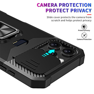 Fente pour carte étui de téléphone pour Samsung Galaxy S24 FE/S24 Ultra/S24 lentille de protection fenêtre coulissante porte-anneau en métal étui de téléphone portable - Product Image 3
