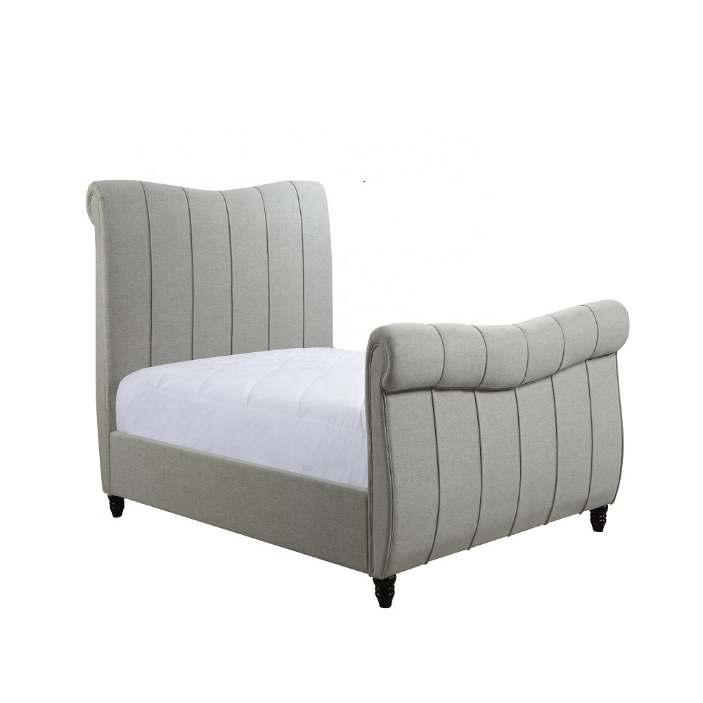 Bedroom Furniture Tufted Linen Wing back King Size Wood Bed