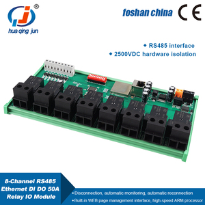 Huaqingjun 8-Channel Digital <strong>Inputs</strong> Relay <strong>Outputs</strong> 50A 12V RJ45 LAN <strong>RS485</strong> Ethernet IO Module for PLC Expansion