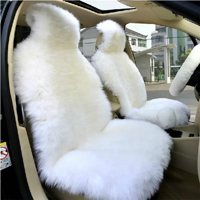 Witte Kunstmatige Faux Fur Schapenvacht Front Universal Fit T-shirt Auto Bont Bekleding