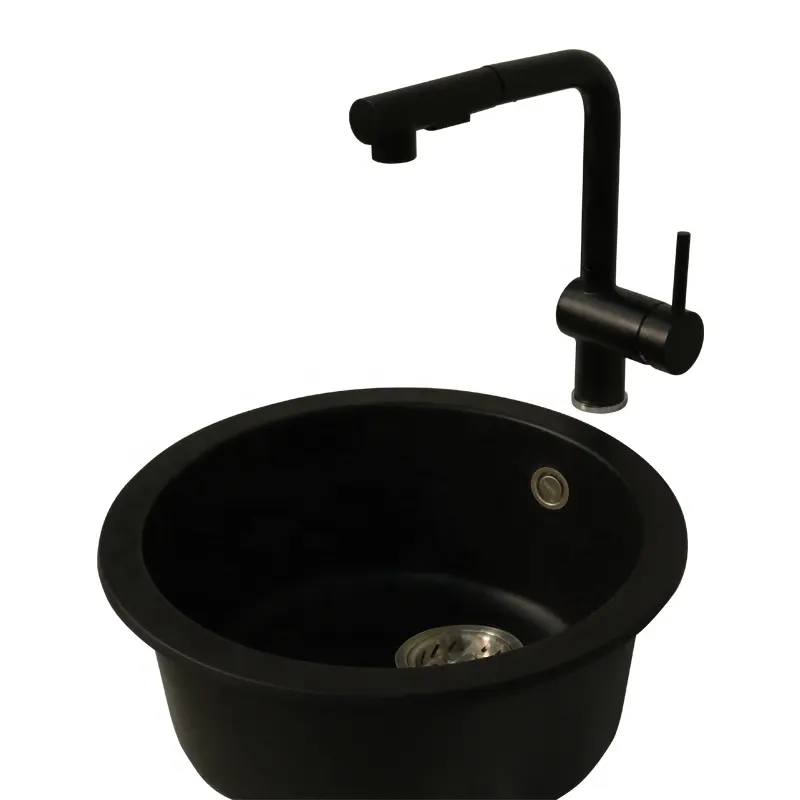 Populaire moderne petit évier en Quartz à bol unique anti-rayures résistant aux taches météorite noir évier de cuisine sous plan avec robinet