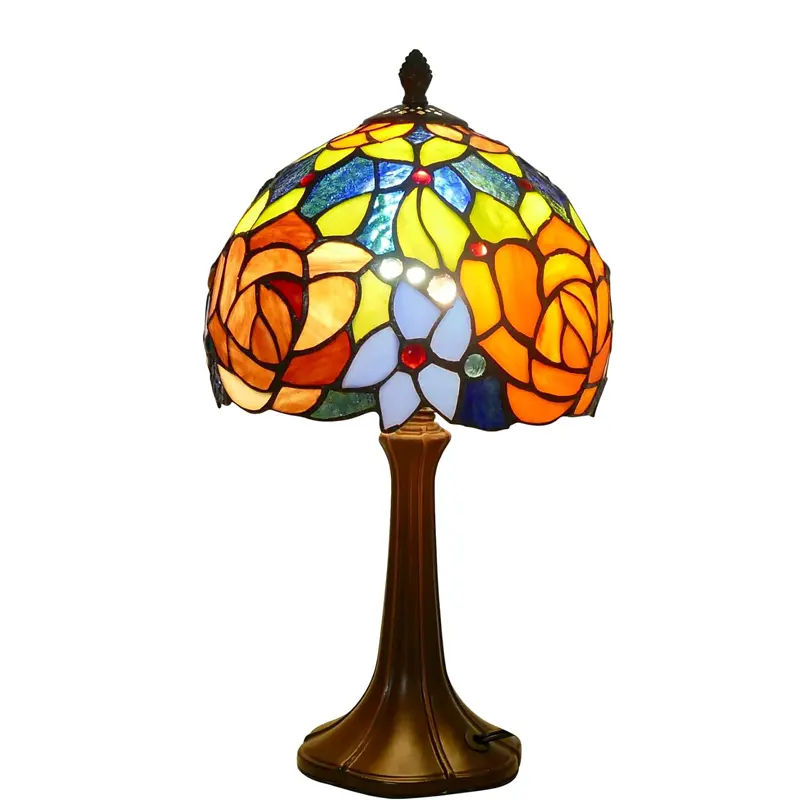 Настольная лампа Tiffany, романтическая двухцветная витражная настольная лампа ручной работы с розами, винтажная лампа для чтения для офиса, гостиной, спальни