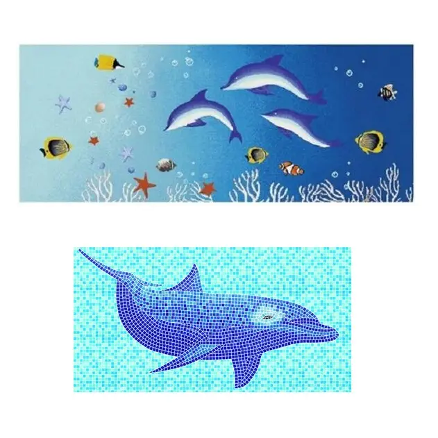 イルカデザインスイミングプールモザイクタイルブルーガラスモザイクスイミングプールタイル