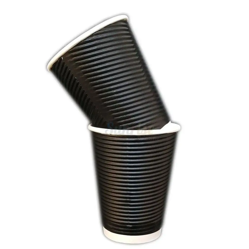 Hot 7oz8oz12oz16oz Nero Ripple Parete Tazza di Caffè di Carta di Carta Con Coperchio